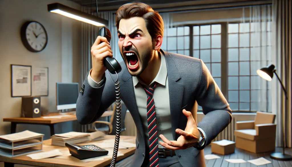 Solved! To Tip or Not to Tip Gutter Cleaners? 4 gutter cleaner yelling into phone at customer.