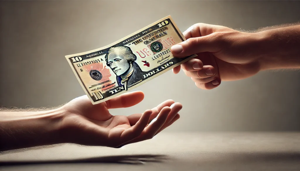 Solved! To Tip or Not to Tip Gutter Cleaners? 2 person handing money to gutter cleaner