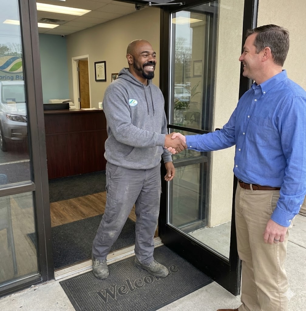james green, owner of totally clean, meeting a commercial client.